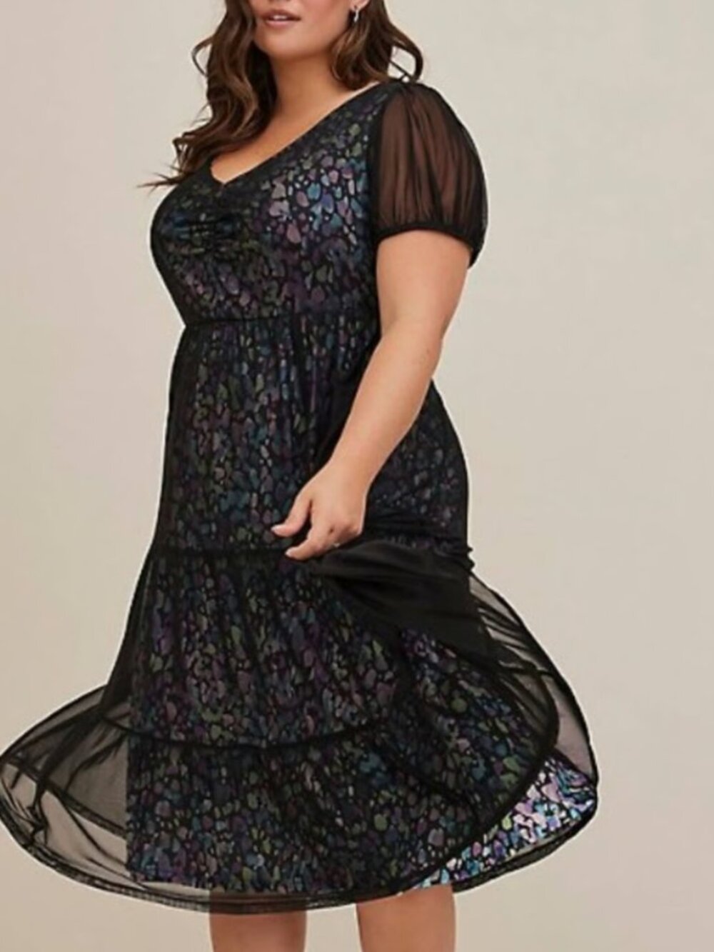 Torrid Mesh Midi Dress Size 1 US 1X Black Purple Blue Heart Whimsigoth Tiered